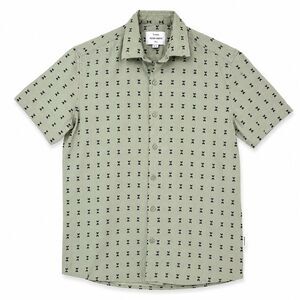 Peter Werth London Mens Sage Green Embroidered Short Sleeve Button Up Shirt Sz S